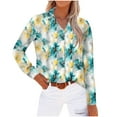 thumbnail image 1 of miqiqism Tshirts for Women Boho Long Sleeve Button Shirts Lady Trendy Classic T-Shirts Floral Graphic Blouses Clothing Lightweight Tees,01_Green,XX-Large, 1 of 4
