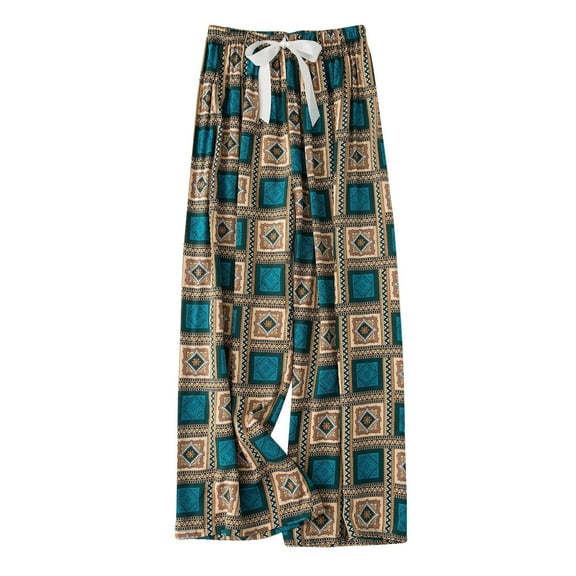 miqiqism Vintage Printed Pajama Pants for Women Trendy High Waist Elastic Harem Pant Comfy Floral Print Trousers Comfy Drawstring Palazzo Pajama Pants,Khaki,Free Size
