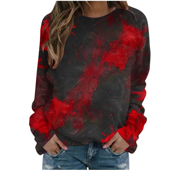 miqiqism Vintage Sweatshirts for Women Trendy Long Sleeve Shirts Juniors Comfy Crewneck Loose Blouses Casual Pullover Tee Sweatshirt Tops Fall Tunic Clothes 2024,R#02_Red,X-Large