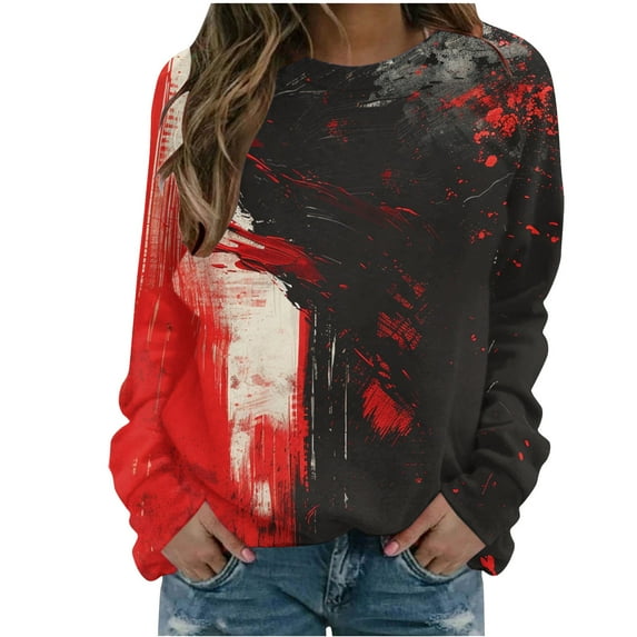 miqiqism Vintage Sweatshirts for Women Trendy Long Sleeve Shirts Juniors Comfy Crewneck Loose Blouses Casual Pullover Tee Sweatshirt Tops Fall Tunic Clothes 2024,R#05_Red,XX-Large