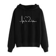 thumbnail image 1 of miqiqism Woman Cute Hooded Trendy Graphic Printed Sweatshirts Comfy Long Puff Sleeves Blouses Oversized Pullover Sweatshirts Drawstring Top,Black,X-Large, 1 of 5