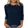 thumbnail image 1 of miqiqism Woman Quarter Sleeves Sweater Casual Crew Neck Knitwear Solid Tunic Pullover Tops Slim Fit Cable Knit Blouses Sweaters Fall 3/4 Sleeve Clothing,Blue,X-Large, 1 of 6