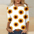 thumbnail image 1 of miqiqism Woman Sunflower Tshirts 3/4 Sleeve Tunic Tops Teen Girls Crewneck Blouses Loose Basic Tees Summer Lightweight Outfit Spring Plus Size Clothing,01_Beige,Medium, 1 of 4