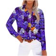thumbnail image 1 of miqiqism Women Boho Floral Shirts Long Sleeve Button Shirt Fashion Lapel Neck Open Front Tshirts Blouses Classic Basic T-Shirts Vacaion Outfit Workout Clothing,01_Purple,Small, 1 of 4
