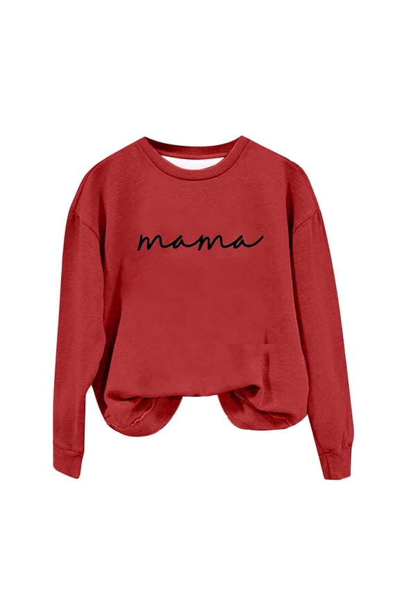 Women Casual Sweatshirts Juniors Fashion Letter Print Hoodless Comfy Round Neck Long Sleeve Sweatshirt Loose Top Sweatshirts for Women,Red,Small