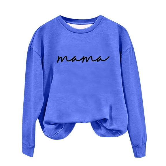 miqiqism Women Casual Sweatshirts Juniors Fashion Letter Print Hoodless Comfy Round Neck Long Sleeve Sweatshirt Loose Top Sweatshirts for Women,Blue,Medium