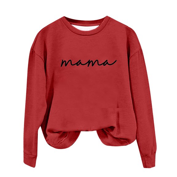 miqiqism Women Casual Sweatshirts Juniors Fashion Letter Print Hoodless Comfy Round Neck Long Sleeve Sweatshirt Loose Top Sweatshirts for Women,Red,XX-Large
