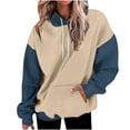 thumbnail image 1 of miqiqism Women Colorblock Oversize Hooded Sweatshirts Fashion Long Sleeve Pullover Tops Casual Drop Shoulder Loose Tops Outfit,T01_Khaki,Large, 1 of 7