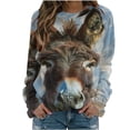 thumbnail image 1 of miqiqism Women Comfy Sweatshirt Donkey Print Crew Neck Sweatshirts Long Sleeve Cute Pullover Top Trendy Loose Fit Tunic Blouses Casual Clothes Top,Light Blue,X-Large, 1 of 4