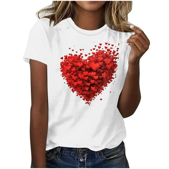 miqiqism Women Cute Heart Shirt Loose Heart Plus Size Tunic Tshirts Fashion Short Sleeve Crewneck Pullover Tops Womens Casual Tee Summer Outfit Valentines Clothing,#03_White,XXXXL