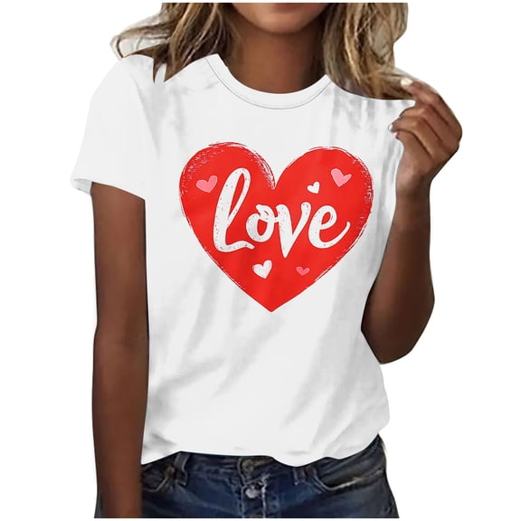 miqiqism Women Cute Heart Shirt Loose Heart Plus Size Tunic Tshirts Fashion Short Sleeve Crewneck Pullover Tops Womens Casual Tee Summer Outfit Valentines Clothing,#05_White,XL