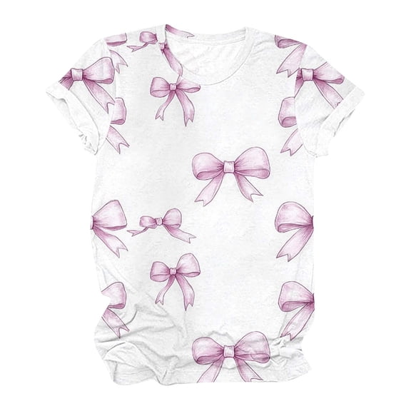 miqiqism Women Cute Heart Shirts Trendy Bow Short Length Sleeve Tshirts Teen Girls Casual Round Neck Pullover Tops Juniors Summer Loose Tunic Outfit Valentine's Day,#10_Multicolor,XXXL