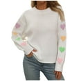 thumbnail image 1 of miqiqism Women Cute Heart Sweaters Ribbed Knit Long Sleeve Sweater Crewneck Pullover Tops Chunky Oversized Drop Shoulder Blouses Valentine's Day Jumper Tops,White,Medium, 1 of 6