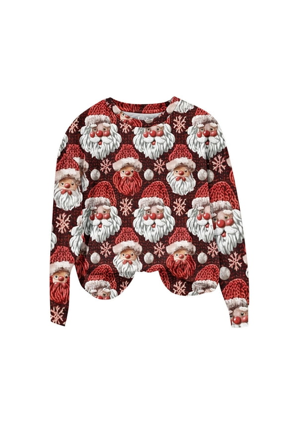 Women Cute Printed Sweatshirt Fall Winter Pullover Shirts Juniors Slim Fit Pullover Blouses Teen Girls Crew Neck Long Sleeves Tee Clothes,Red,XX-Large