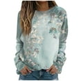 thumbnail image 1 of miqiqism Women Floral Printed Sweatshirt Juniors Slim Fit Pullover Hoodless Blouses Teen Girls Long Sleeves Crewneck Sweatshirts Loose Fit Tunic Blouses,Green,Small, 1 of 5