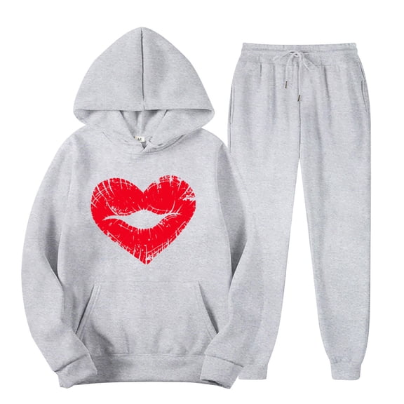 miqiqism Women Heart Sweatshirt Tops Long Sleeve Pullover Hooded High Waisted Elastic Pant Lady Fleece Lined Warm Blouses Sweatshirts Loungewear Outfits Valentine's Day,01_Gray,Medium