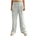 thumbnail image 1 of miqiqism Women High Waist Pants Trendy Striped Pajamas Soft Fluffy Fleece Warm Pjs Bottoms Thermal Puffy Trousers Sleepwear,X_Striped #01Green,Small, 1 of 5