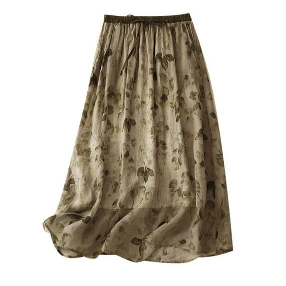 miqiqism Women High Waisted Dress Casual Long -Length Skirts Boho Floral Clothes,03_Black,Large