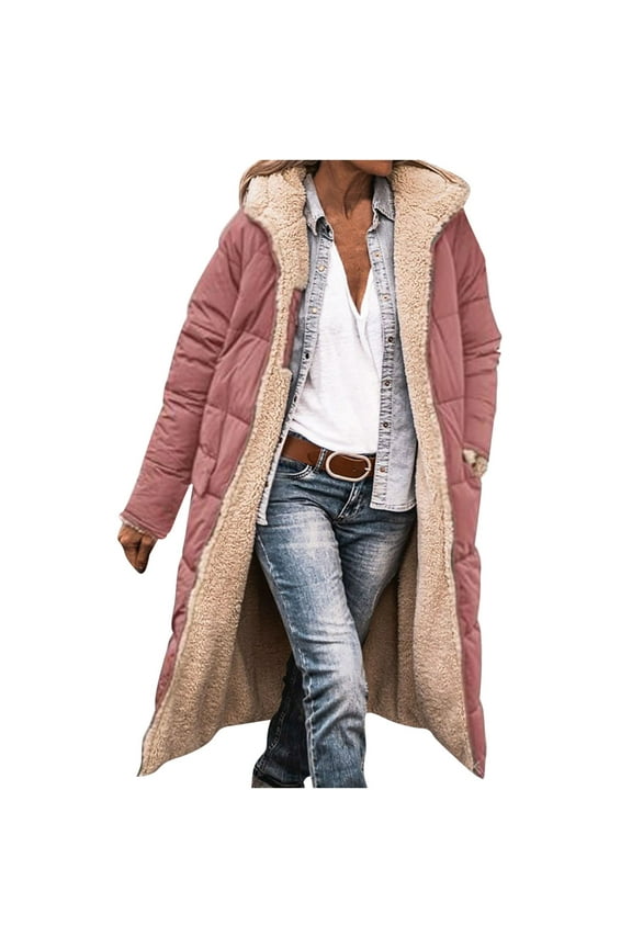 Women Hooded Sweatshirt Coat Winter Warm Plush Pockets Cotton Thermal Coat Outwear Long Sleeves Pure Color Cardigan with Pocket,XX-Large