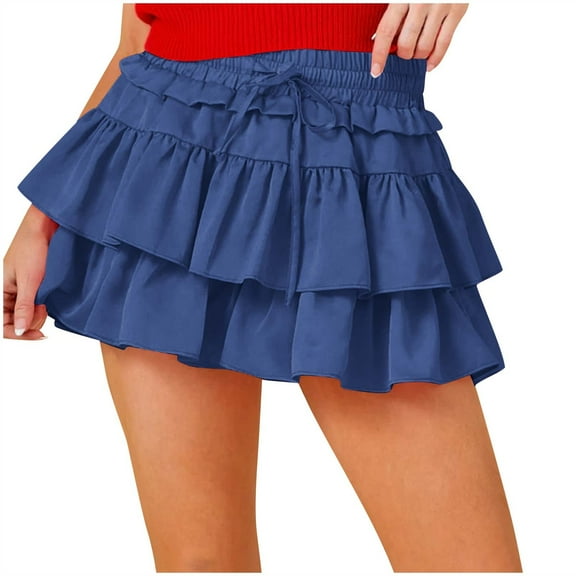 miqiqism Women Lace Skirts High Waisted Dress Tutu Summer Solid Hip Scarf,02_Navy,Small