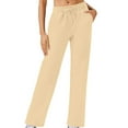thumbnail image 1 of miqiqism Women Loose Wide Leg Sweatpant Thermal Fleece Lined Trousers High Waisted Drawstring Pants Casual Solid Cinch Pant Fall Winter Sweatpants with Pockets,Beige,Medium, 1 of 6