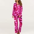 thumbnail image 1 of miqiqism Women Loungewear Comfortable Valentines Basic Pjs Sets Lapel Neck Loose Tops High Waisted Pant Bottom Heart Graphic Tshirts Nightwear,01_Multicolor,3X-Large, 1 of 5