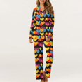 thumbnail image 1 of miqiqism Women Loungewear Comfortable Valentines Basic Pjs Sets Lapel Neck Loose Tops High Waisted Pant Bottom Heart Graphic Tshirts Nightwear,02_Multicolor,XX-Large, 1 of 5