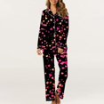 thumbnail image 1 of miqiqism Women Loungewear Comfortable Valentines Basic Pjs Sets Lapel Neck Loose Tops High Waisted Pant Bottom Heart Graphic Tshirts Nightwear,04_Multicolor,Large, 1 of 5