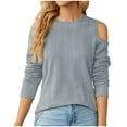 thumbnail image 1 of miqiqism Women Off-the-shoulder Shirts Long Sleeve Ribbed Pullover Tops Casual Round Neck Tunic Blouses for Lady, Loose Lightweight Outfits,01_Gray,XX-Large, 1 of 4