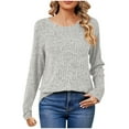 thumbnail image 1 of miqiqism Women Off-the-shoulder Shirts Long Sleeve Ribbed Pullover Tops Casual Round Neck Tunic Blouses for Lady, Loose Lightweight Outfits,02_Gray,Small, 1 of 3