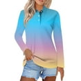thumbnail image 1 of miqiqism Women Polo Shirts Gradient Long Sleeve Tshirts Lapel Neck T Shirt Loose Basic Tee Blouses Lady Casual Plus Size Tunic Tops Trendy Dressy Clothing Outfit,01_Sky Blue,5X-Large, 1 of 1
