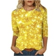 thumbnail image 1 of miqiqism Women Sparkly Sequin Tops 3/4 Sleeve Shirts Trendy Round Neck Blouse Tshirts Loose Fit Tunic Outfit Glitter Shiny Metallic Party Dressy Tops,01_Yellow,Large, 1 of 5