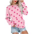 thumbnail image 1 of miqiqism Women Star Printed Sweatshirt Juniors Trendy Crew Neck Long Sleeve Shirt Teen Girls Casual Pullover Top Fall Y2K Tunic Clothes with Pockets,Pink,X-Large, 1 of 6