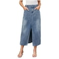 thumbnail image 1 of miqiqism Women Straight Denim Skirts Fashion Front Slit Dress Lady High Waisted Skirts Bottom with Pockets Vintage Jeam Skirts Streewear,01_Light Blue,Large, 1 of 4