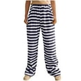 thumbnail image 1 of miqiqism Women Striped Pj Bottoms Warm Fluffy Fleece Lounge Pants Loose High Waist Elastic Trousers Winter Sleepwear Pajamas,X_Striped #01Navy,Large, 1 of 5