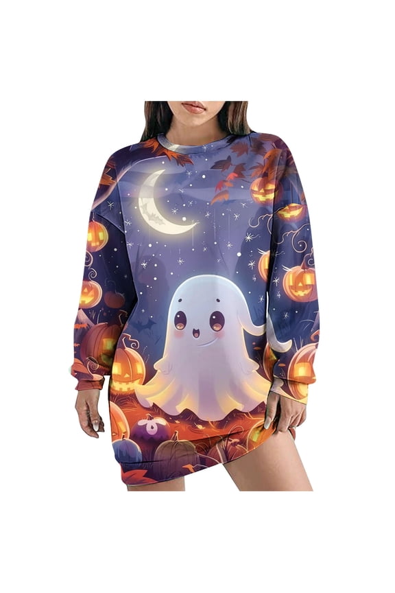 Women Sweatshirt Comfy Long Puff Sleeve Blouses Juniors Funny Doodle Graphic Printed Pullover Dress Teen Girls Fall Drop Shoulder Oversize Shirt Tops,Orange,Medium