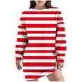 thumbnail image 1 of miqiqism Women Sweatshirt Dress Trendy Round Neck Hooded Sweatshirts Dress Casual Long Sleeve Striped Printed Tunic Dresses Oversized Sweatshirts,Red,Large, 1 of 6