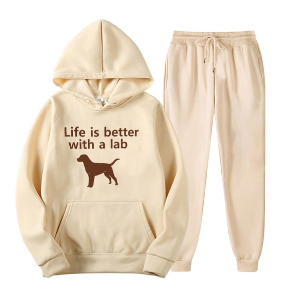 miqiqism Women Sweatshirts Sets Valentines Heart Hooded Top and High Waist Pants Lady Warm Fleece Lined Pullover Sweater and Joggy Fashion Clothing,03_Beige,Medium