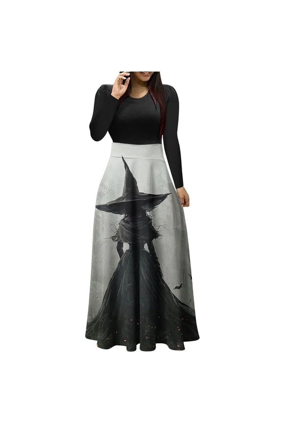Women Vintage Dress Trendy Long Sleeves Pullover Blouses Casual Slim Fit Dresses Juniors Fashion A Line Swing Skirts Blouses Costume,G#02_Gray,Large