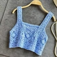 thumbnail image 1 of miqiqism Women Vintage Knitted Sleeveless Sweater Juniors Vest Hollow Out Hand Crochet Floral Blouses Fashion Contrast Color Camisole Casual Cozy Crop Top,Blue,Free Size, 1 of 3