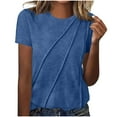 thumbnail image 1 of miqiqism Women Vintage Round Neck Tshirts Pleated Short Sleeve Blouses Casual Loose Fit Shirts Lady Fashion Business Outfits Trendy,01_Blue,XX-Large, 1 of 5