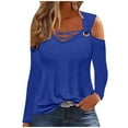 thumbnail image 1 of miqiqism Women's Casual Shirts Comfy Off The Shoulder Tops Long Sleeve T Shirts Loose Summer Blouse Shirt Slim Fit Solid Color Blouses,Blue,Medium, 1 of 5