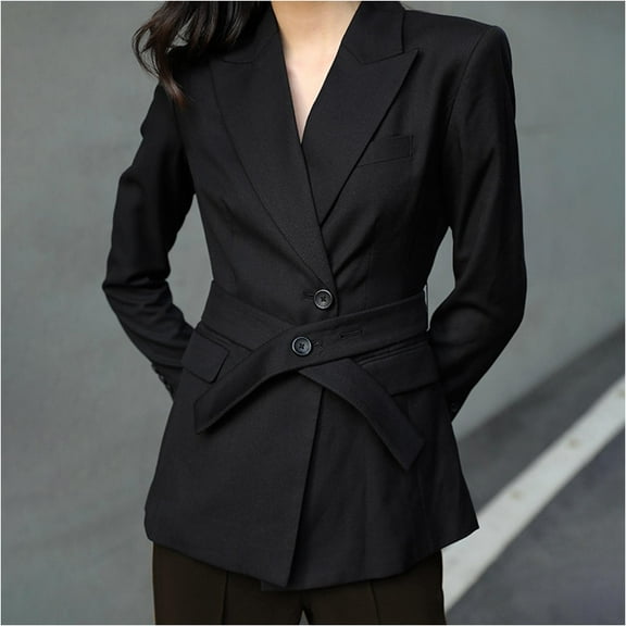 miqiqism Women's Casual Trench Cardigans Teen Girls Cozy Long Sleeve Lapel Button Down Belted Jacket Juniors Outerwear Peacoat with Pockets Casual Solid Clothing,Black,Medium