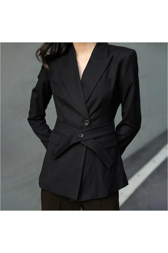 Women's Casual Trench Cardigans Teen Girls Cozy Long Sleeve Lapel Button Down Belted Jacket Juniors Outerwear Peacoat with Pockets Casual Solid Clothing,Black,Medium