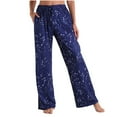 thumbnail image 1 of miqiqism Women's Comfy Casual Pants High Waist Stretch Pajama Pants Drawstring Palazzo Lounge Pants Trendy Printed Wide Leg Trousers for All Seasons,Blue,3X-Large, 1 of 5