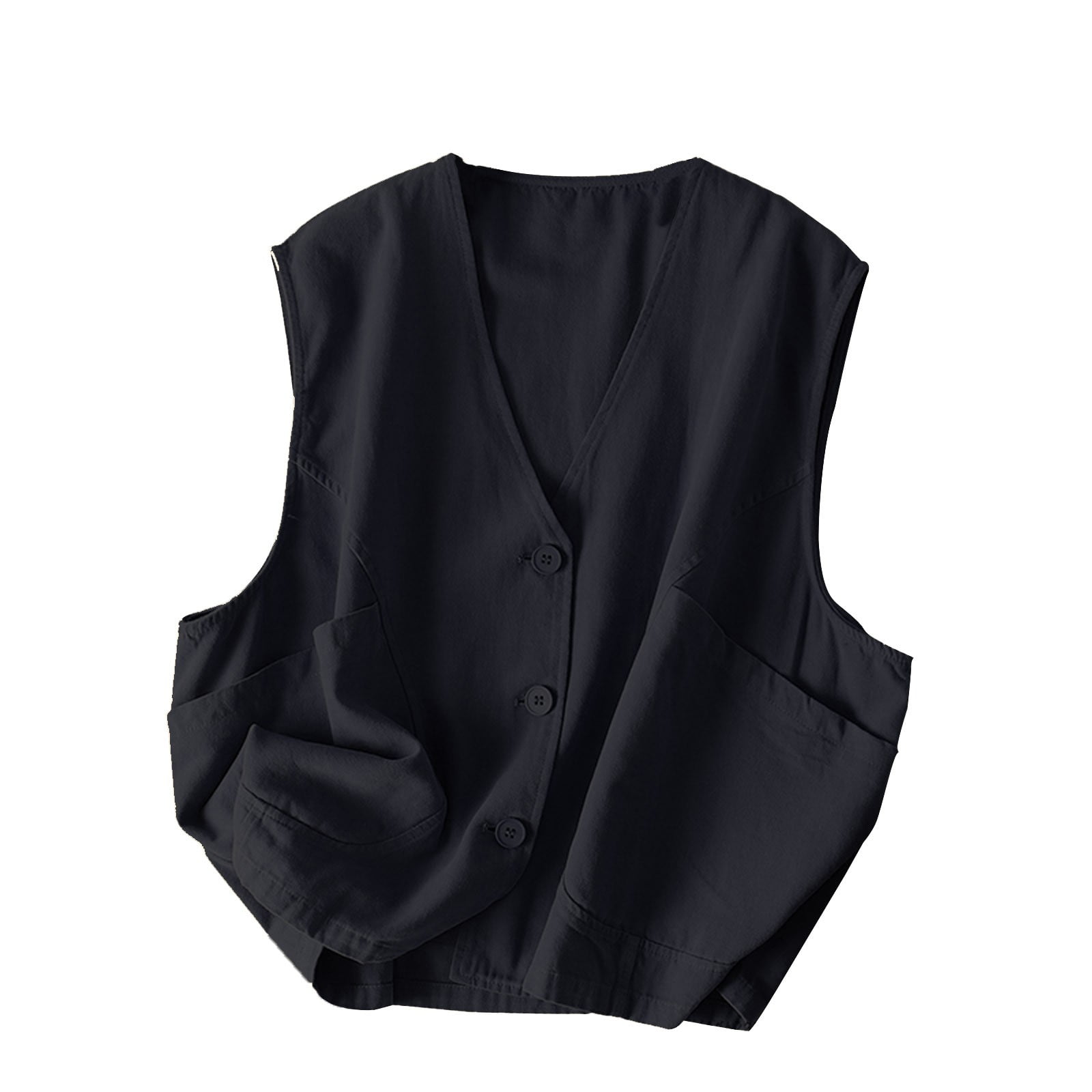 WREESH Womens Summer Cotton Linen Vest Casual V-Neck Button
