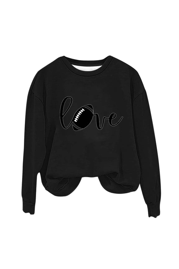 Women's Drop Shoulder Sweatshirts Juniors Comfy Long Sleeve Hoodie Sweatshirt Cute Rugby Printed Hooded Clothes,Black,Medium