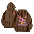 thumbnail image 1 of miqiqism Women's Fashion Hoodies & Sweatshirts Juniors Cute Floral Printed Hoodie Teen Girls Fall Drawstring Oversized Pullover Clothing with Pocket,Brown,XX-Large, 1 of 3