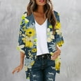 thumbnail image 1 of miqiqism Women's Floral Print Long Sleeve Kimono Cardigan Comfy Loose Cover Up Casual Ruffle Blouse Open Front Tops Juniors Lightweight Outerwear Tops,Yellow,XX-Large, 1 of 4