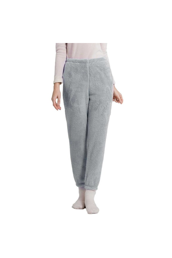 Women's Fuzzy Pajama Pants Comfy Warm Fleece Pajama Lounge Long Pants Sleepwear Home Pants Junior Thick Trouser Pajama Pant,Gray,Large